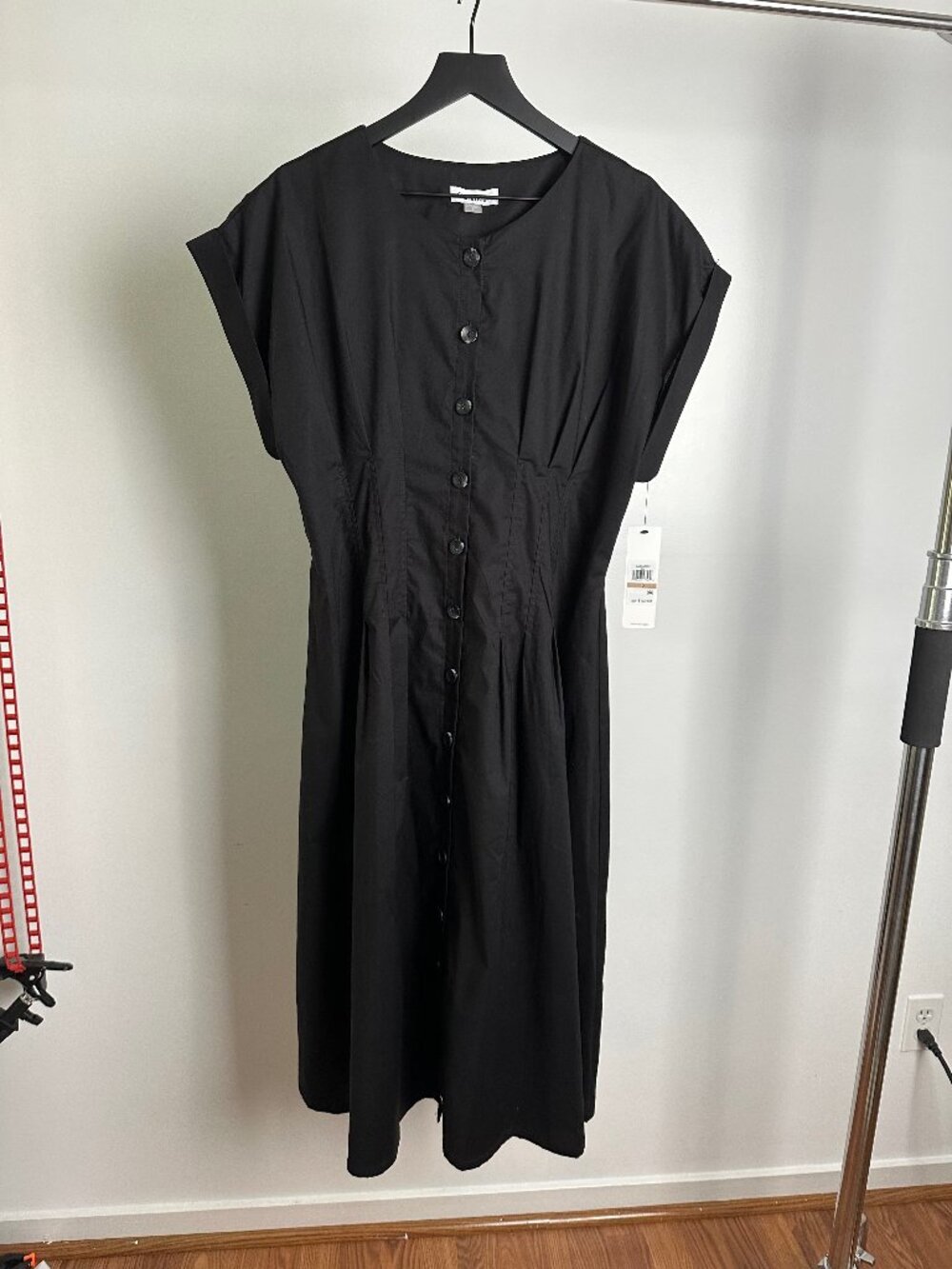 NWT Calvin Klein Black Button Front A-Line Midi Dress Size 12